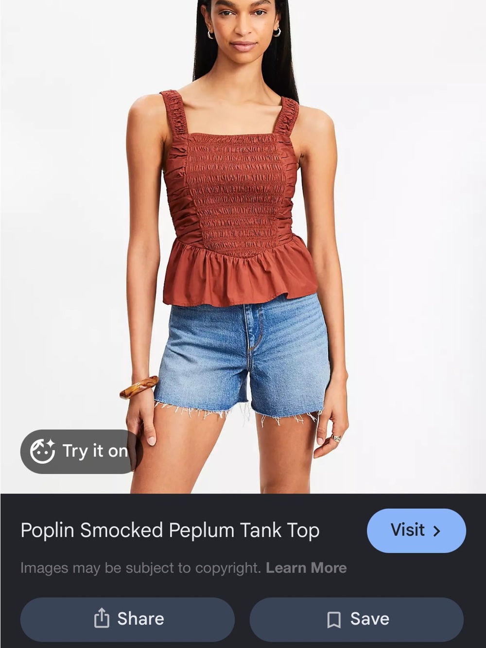 LOFT Rust Smocked Peplum Tank